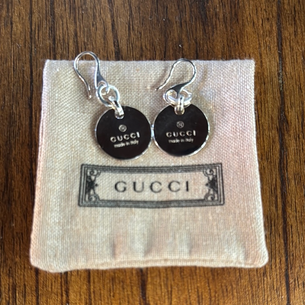 NEW Gucci Silver Logo Earrings